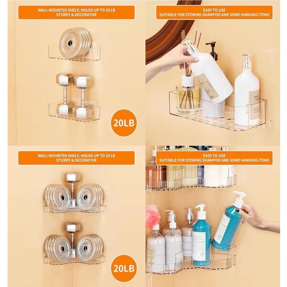 7 Piece Clear Shower Caddy Set Adhesive Wall Mount Bathroom Organizer‎